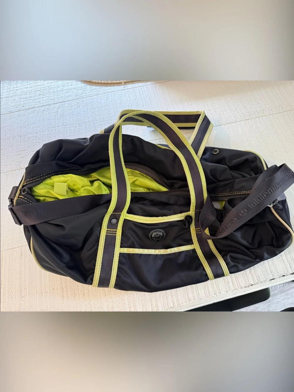 Lululemon Men’s Black Duffel Bag with Lime Trim